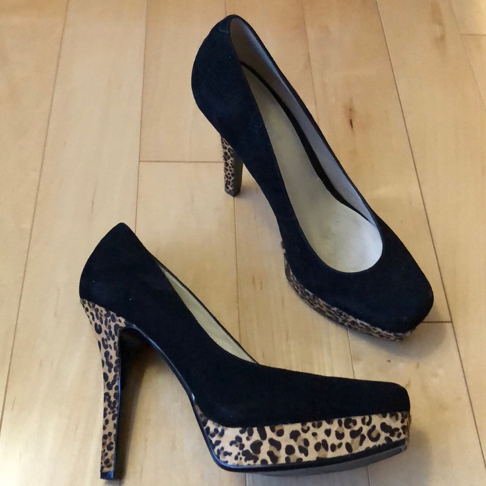 Nine West Black and Leopard Print Heels